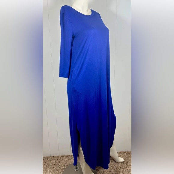 Zenana Outfitters Royal Blue Maxi Dress 3/4 Sleeve Sz M Side Leg Opening - Picture 3 of 9